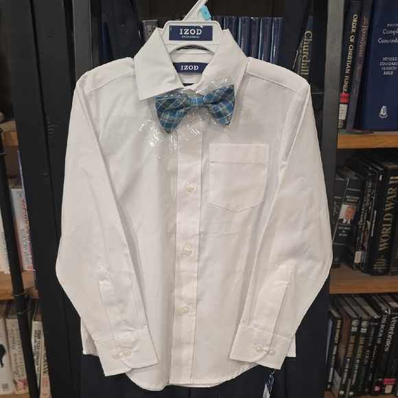 Izod Other - Izod Classic White Shirt with Blue Plaid Bow Tie, SZ 5